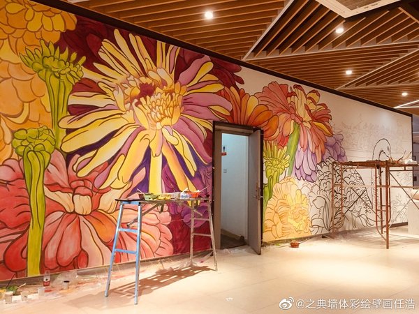 墙体彩绘，华为员工食堂墙绘