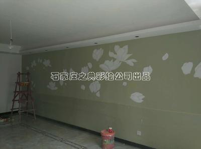 奥北公元小区沙发背景墙手绘壁画！