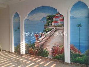 手绘电视墙画-地中海风格墙体彩绘案例-之典彩绘